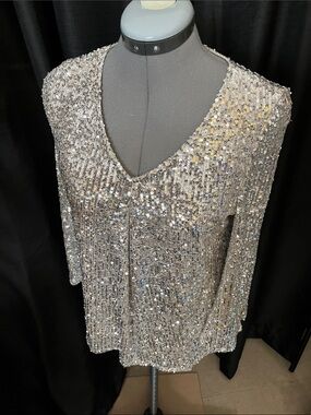 Cable & Gauge Silver Sequin V-Neck Tunic